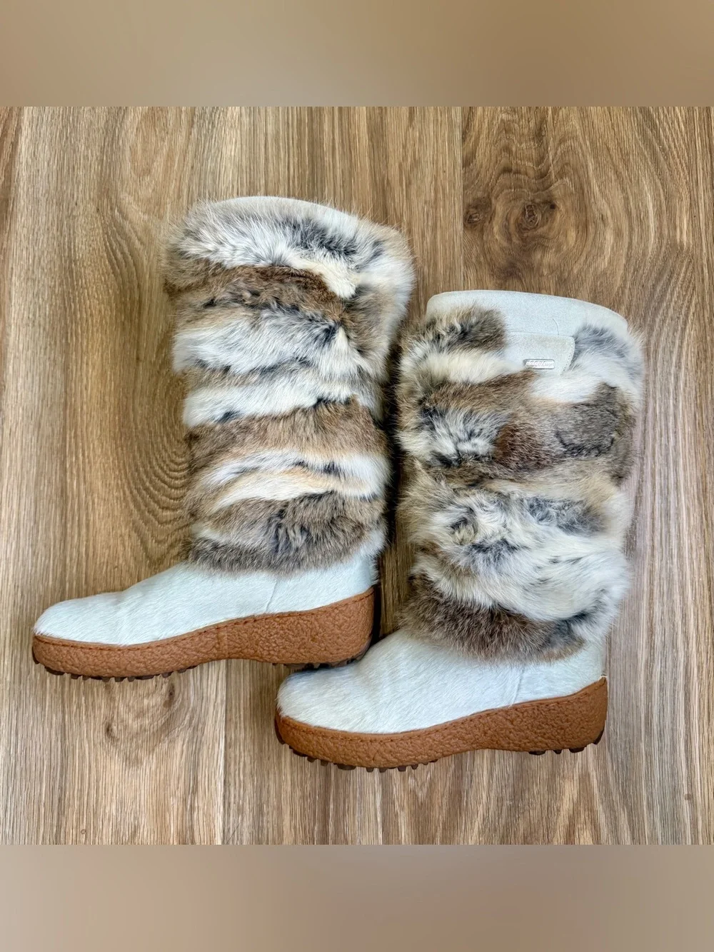 Oscar Sport Norma Rabbit Fur & Calfskin Wool-Lined Après Ski Boots Size 8